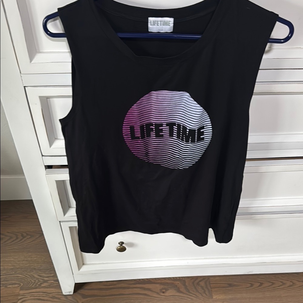 Black and Purple Sleeveless Muscle Tee with Crew Neckline